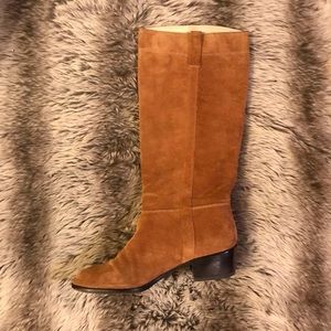 Suede leather cognac tall boots